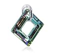 Square Vitrial Light Swarovski Crystal Sterling Silver Pendant Charm
