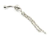 316L Surgical Steel 14 Guage Crystal Long Tassel Dangle Navel Belly Ring Bar 70mm Cute