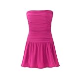 Shirred Bandeau One Piece Swimsuit Dress