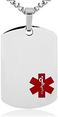 MedicEngraved Customizable Oblong Dog Tag Surgical Stainless Steel Red EMS Medical Necklace