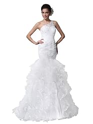 Mermaid One Shoulder Organza Applique  Wedding Dress  With Ruffles