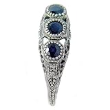 Art Deco Sterling Silver Filigree Sapphire & Diamond Ring
