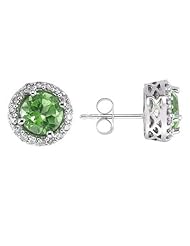 Peridot and Diamond Earrings in 14K White Gold