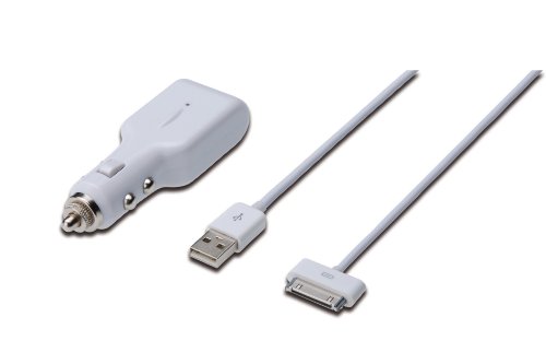 DIGITUS KFZ Daten- Ladekabel USB iPod iPhone iPad 12-24Volt weiss 1m Preisvergleich
