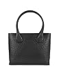 Fontanelli Black Ostrich Stamped Italian Leather Tote Bag