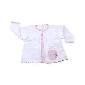 : Victoria Kids White w/ Pink Trim Cardigan *I Love You Bear Design* : Victoria Kids White w/ Pink Trim Cardigan *I Love You Bear Design*