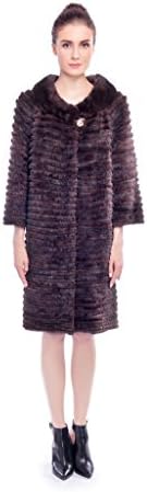 QDFUR Women's Mink Fur Rex Rabbit Knitted Stripe Coat Yarn Lining
