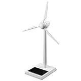 Wooden Solar Powered Wind Turbine, 12 Inch Tall, White Finish