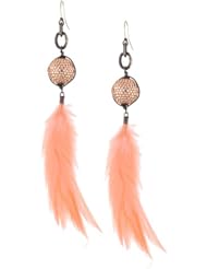 Deanna Hamro Atelier "Haute Bohemian" Light Peach Pave Feather Earrings