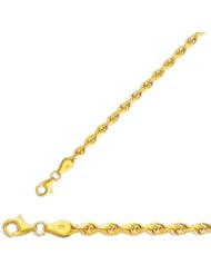 8" 10K Yellow Gold 3.5mm (1/7") Polished Solid Diamond Cut Royal Rope Chain w/ Pear Shape Clasp