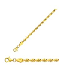 22" 10K Yellow Gold 3.5mm (1/7") Polished Solid Diamond Cut Royal Rope Chain w/ Pear Shape Clasp