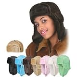 Warm Womens Faux Shearling Trooper Hat in Black and Brown