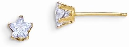 Solid 14k Yellow Gold Children Girl Baby Kids Toddler 4mm Violet Colored CZ Cubic Zirconia Star Earrings (4mm x 4mm)