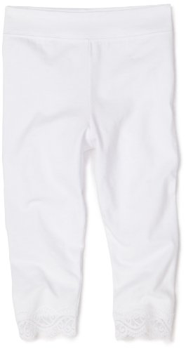 Hartstrings Girls 2-6x Toddler Capri Legging With Lace Trim, White, 4T