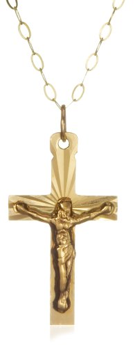 9ct Yellow Gold AMP346944 Ladies Diamond Cut Crucifix & 18 Chain