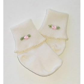 Baby Socks ~ Ecru/Pink Roses ~ Baby Girl