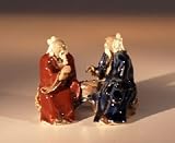 Bonsai Boys Glazed Miniature FigurineTwo Men Sitting at Chess Table