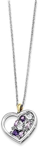 0.025ctw. Sterling Silver &amp; 14K Amethyst and Topaz and Diamond Necklace- 17 inch