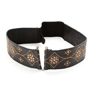 Buy Black Indian Beaded Leather Belt: Black Belt by Motif 56