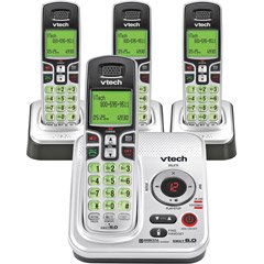 Vtech DECT 6.0 Black/White Expandable 4-Handset Cordless Phone System with Digital Answering Device and Caller ID (CS6229-4)