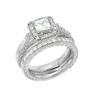 31gs67n1uzL Sterling Silver Jewelry: Sterling Silver Wedding Ring Set with Princess Cut Shape Cubic Zirconia