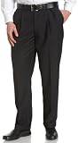 Louis Raphael ROSSO Mens Poly Viscose Super 150S Luxe Twill Hidden Extension Pleated Dress Pant,Black,33x30