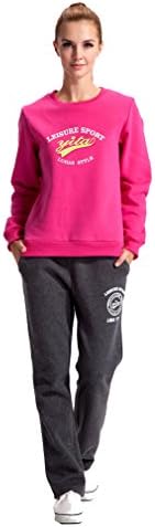 Alionz Women O Neck Pullover Fleece Thicken Sports Outdoor Tops Hoodie T Shirt L Rose