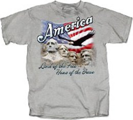 USA LAND OF THE FREE Mt Rushmore Patriotic America Adult T-shirt Tee Shirt