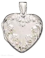 Sterling Silver Floral Embossed Heart Locket Pendant