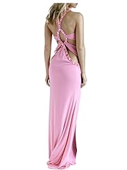 Sexy A-line Ruched Jeweled Jersey/Knit Halter Prom Dress 