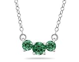 1.00 CTW Emerald Three Stone Pendant Necklace 14K White Gold