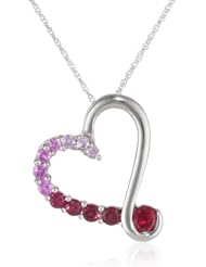 10k White Gold Round Created Pink Sapphire and Created Ruby Heart Pendant Necklace, 18"