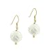 Vermeil (24k Gold over Sterling Silver) Genuine Freshwater Cultured Round Iridescent White Coin Pearl Bead Dangle Hook Earrings