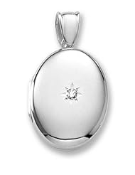 18k Premium Weight White Gold Oval w/ Center Diamond Locket 3/4 inch x 1 inch in 18K