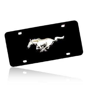 Auto-Gold-MUSCB-Chrome-On-Black-License-Logo-Plate-Mustang