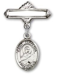 Sterling Silver Baby Badge with St. Perpetua Charm and Polished Badge Pin