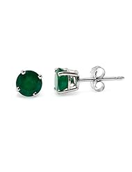 14k White Gold 5mm Brilliant Round Emerald 4-Prong Stud Earrings
