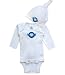 Blue Heart with Wings Applique Long Sleeve Bodysuit and Knotted Cap Set ~ newborn