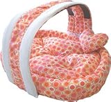 Orange Polka Dot Basket Pet Bed W/Pillow