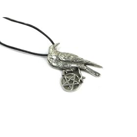 Pentacle of the Raven Pewter Pendant on Cord Necklace, The Wiccan Collection