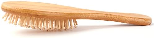 Natural Bamboo Oval Cushion Massage Hair Brush, Ball-Tipped Wooden Bristles