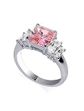 Nickel Free Sterling Silver Princess Cut Pink and Clear Cubic Zirconia Rhodium Plated Polished Finished 3mm Band Ring Size 5, 6, 7, 8, 9, 10