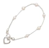 6 Liquid Silver/Cultured Freshwater Pearl/Open Heart Children's Bracelet