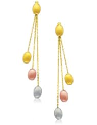 14K Tri-Color Gold Multi Chain Pebble Motif Dangling Earrings