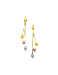 14K Tri-Color Gold Multi Chain Pebble Motif Dangling Earrings