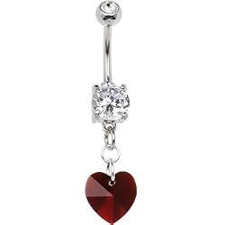 Austrian Crystal Heart January Birthstone Belly Ring