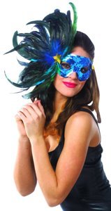 31gv3 Vz4eL Hot Beautiful Sequined Bright Blue Feathered Mardi Gras Costume Eye Mask   Low Prices with Masquerade Ball Masks