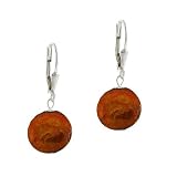 Sterling Silver .925 Iridescent Genuine Freshwater Cultured Brown Coin Pearl LeverBack Lever Back Round Dangle Earrings