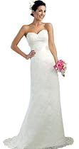Hot Sale Faironly Lace Modified A-line Bridal Gown Wedding Dress (S, White)