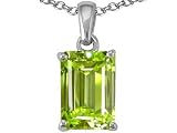 1.50 cts Genuine Emerald Cut Peridot Pendant - 14kt White or Yellow Gold